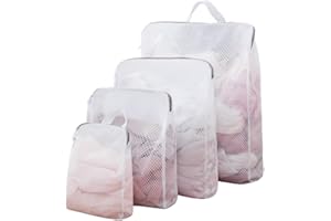 GOLD WATER TRADING GWT 4Pcs 3D Mesh Laundry Bags with Hanging Handles (S/M/L/XL) - Durable Zippered Wash Bags for Delicates, Shoes & Bulk Clothes - Space-Saving Foldable Design