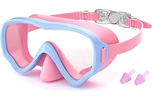 COOLOO Kids Goggles with Nose Cover, 180° Wide View Swimming Goggles for Kids 4-16, No More Hair Snags Anti-Fog No-Leak Snork