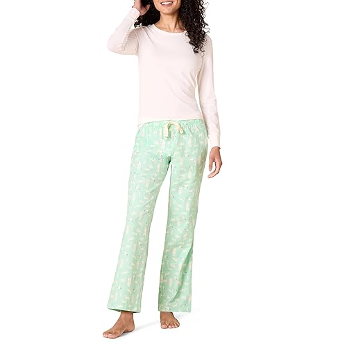 Amazon Essentials Women's Long Sleeve Knit Top and Lightweight Flannel Pajama Pant Set - Discontinued Colors, Mint Green Forest Animals, 4X