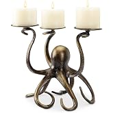 SPI Home Octopus Pillar Trio Candleholder - Decorative Cast Aluminum Nautical Candle Stand for Home Decor