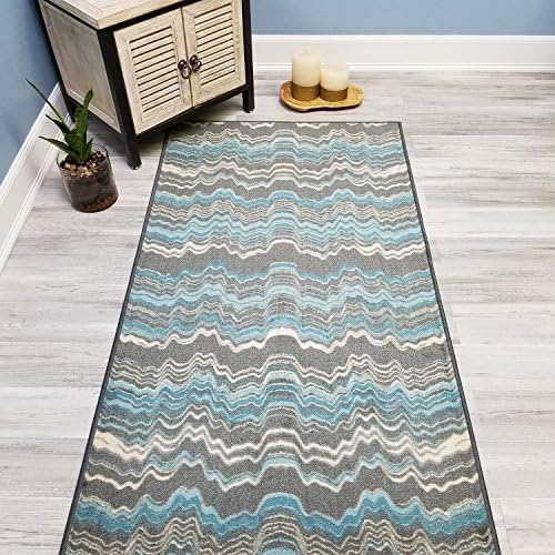 Choose Your Size BLUE STRIPES Non-Slip Rubber Backed Hallway Carpet Runner Rug | 22-inch x 11-feet