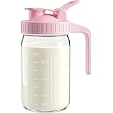 32oz Breast Milk Pitcher with Lid - Airtight Leakproof Glass Storage with Flip Cap & Pour Spout, Wide Mouth 1 Quart Breastmilk Storage Container for Breastmilk, Formula, and Milk