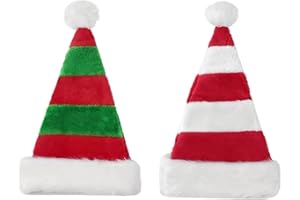 2 PCS Santa Claus hats, long-haired striped Santa hats, suitable for both teenagers and adults