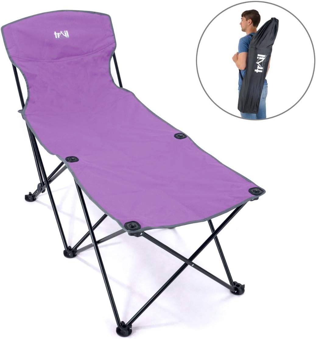 Folding Garden Sun Lounger, Portable Compact Lightweight Recliner, Adjustable Backrest, Camping Beach Outdoor, Shoulder Bag Included