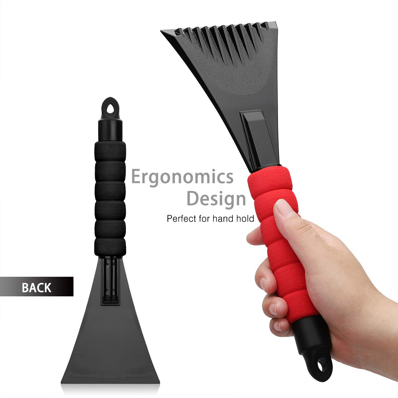 4 pcs Snow Ice Scraper for Car and Universal Car Seat Belt Pads Cover Snow Scraper Tool with Blade Indestructible Windscreen Snow Frost Scrape Tools (Black) (Red)