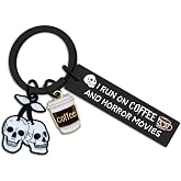 Horror Keychain Horror Movie Gifts for Women Funny Key Ring Halloween Gifts Goth Keychain Coffee Themed Gift Halloween Decor Spooky Gift Skeleton Keychains