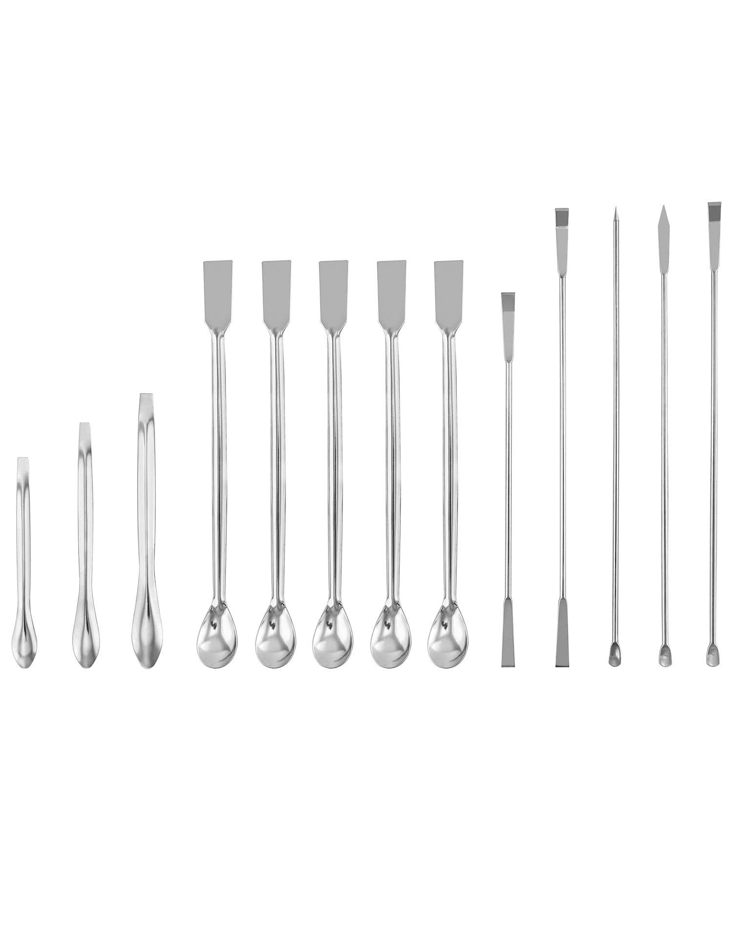 QWORK® Lab spatula Set, 13 Pcs Stainless Steel Lab Spatula Micro Scoop Reagent Laboratory Mixing Spatula, Long Sampling Spoon