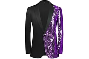 KUDMOL Men Black Sequin Shiny Prom Suit Jacket One Button Slim Fit Sport Coats and Blazers Tuxedo for Wedding Banquet