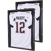 Jersey Wooden Frame Display Case -Shadow Box with 98% UV Protection Acrylic and Hanger for L or XL Baseball Basketball Football Hockey Sport Shirt and Uniform (Black, 2 Packs)