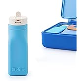Omie OmieBox Reusable Silicone Water Bottle - 8.7 oz, Straw Top, BPA-Free & Phthalate-Free, Leak-Proof (Blue) (OmieBox Sold S