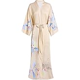 Aensso Long Soft Lightweight Silky Kimonos Robes for Women, Luxury Japanese Floral Womens Kimono Robe