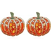 Funny Rhinestone Pumpkin Stud Earrings Skeleton Crystal Enamel for Women Happy Halloween Holiday Thanksgiving Festival Jewelry-A
