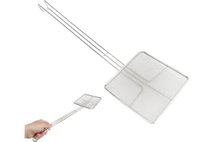 Square Fine Mesh Skimmer - 5 X 5 Inch Spider Strainer with 14 Inch Long Handle, Stainless Steel Fry Baskets Pasta Strainer Sp
