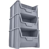 20" x 15" x 12.5" (3 Pack) Plastic Giant Stackable Hopper Bin, Gray