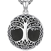 AUDINCEED Tree of Life Necklace Tree of Life Pendant 925 Sterling Silver Abalone Shell Opal Malachite Turquoise Moonstone Crystal Necklace Celtic Knot Family Tree Jewelry for Men Women Fathers Day