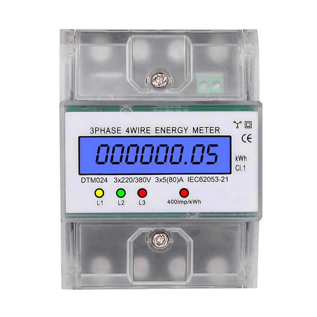 Alnicov Digital Electricity Meter with LCD Display 3 x 230/400 V 5(100) A Intermediate Meter AC Meter for 35 mm DIN Rail Electricity Meter 3 Phases 4 Conductors