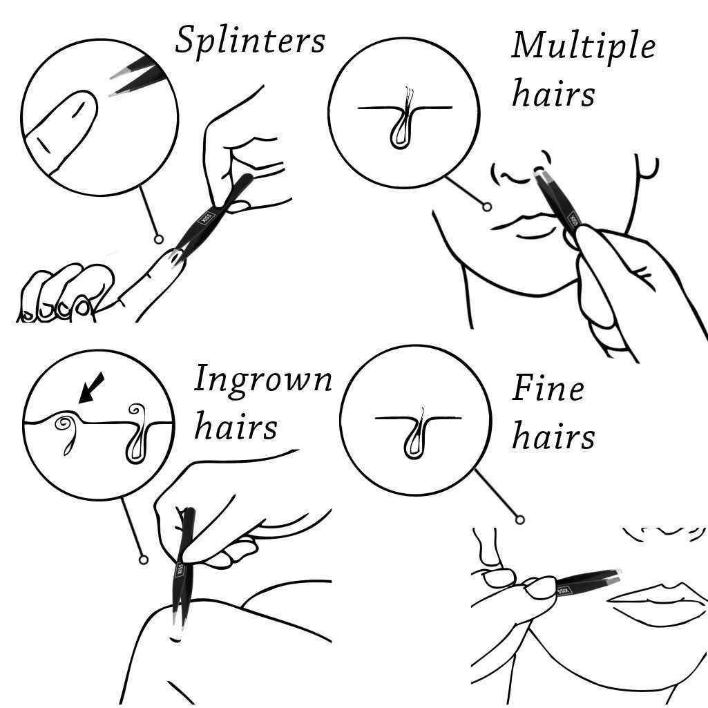 1 Eyebrow Tweezer Set Free Leather Case 3 X White Stainless