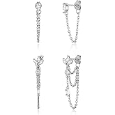 FANZE 14K Gold Plated Chain Earrings Set for women Cubic Zircon Stud Earring Hypoallergenic for Multiple Piercing Dainty Jewelry Gift