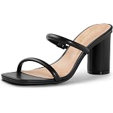 Arromic Square Open Toe Heels for Women Two Strap Heeled Chunky Sandals Strappy Round Heels Party Dressy Shoes