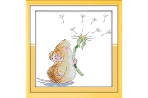 Maydear Stamped Cross Stitch Kits for Adults,Needlepoint Full Range of Embroidery Kit Cross Stitching Beginners DIY 11 CT 3 Strands 12×12 inch - Mouse and Dandelion