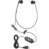 ECS WordHear-O USB Transcription Headset with Sound Card &amp; Volume Control | Built-in Premium Sound Card, Volume Control, 7' Cord with Clothing Clip, 3 Extra Pair of Ear Sponges