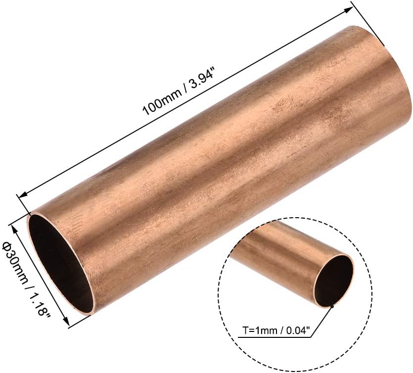 sourcing map Copper Round Tube, 30mm OD 1mm Wall Thickness 100mm Length Straight Pipe Tubing 2 Pcs, 30mm x 1mm x 100mm - Image 3
