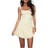 Milumia Women's Floral Lace Bow Ruffle Tank Mini Dress Scoop Neck Sleeveless Short Dresses