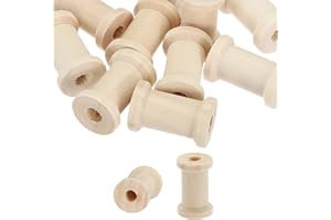 PATIKIL Wooden Empty Spools 1" x 0.4", 20Pcs Unfinished Wood Sewing Thread Spool Natural Wire Weaving Bobbins for Crafts Embr