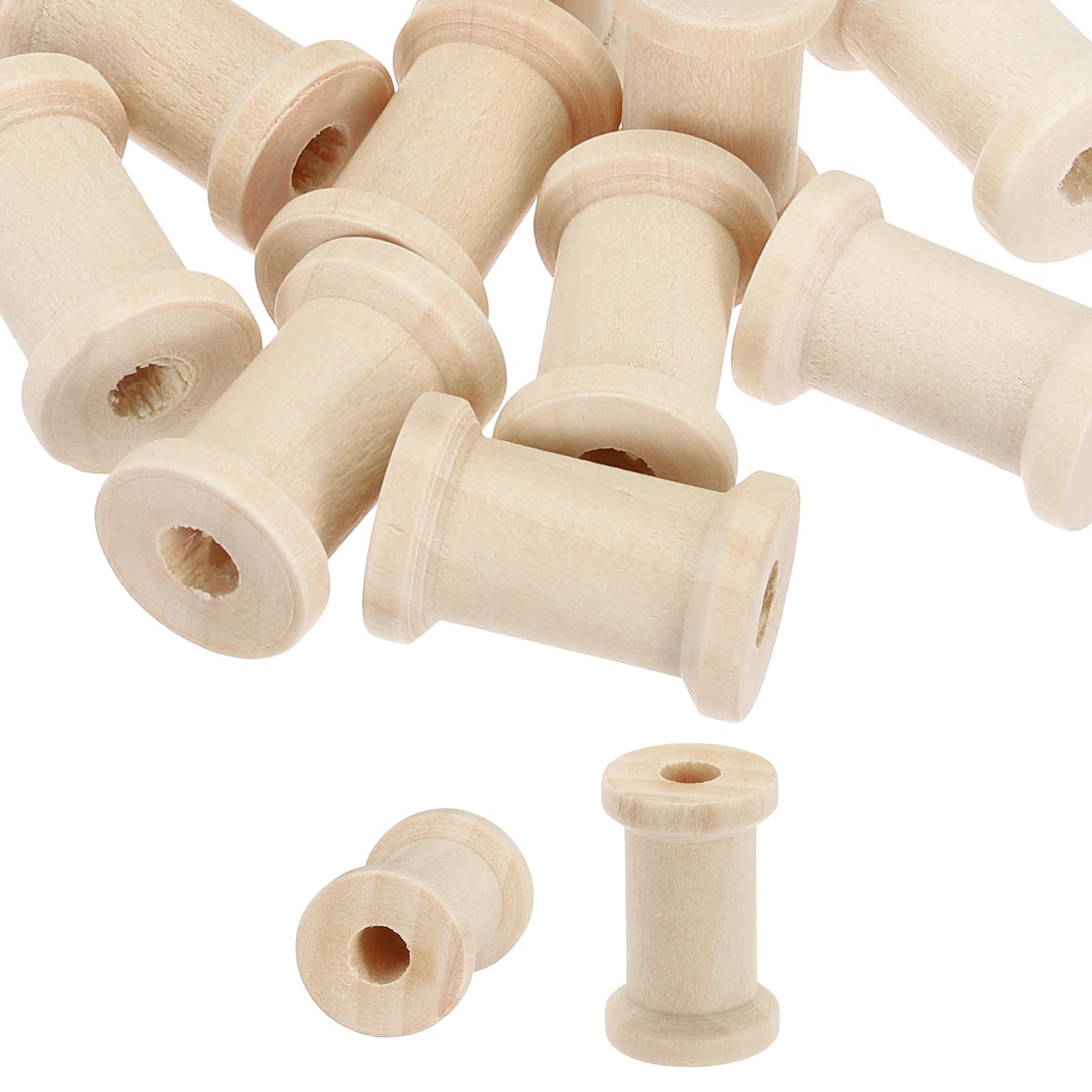 PATIKIL Wooden Empty Spools 1" x 0.4", 40Pcs Unfinished Wood Sewing Thread Spool Natural Wire Weaving Bobbins for Crafts Embroidery, Wood Color