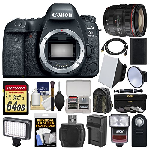 Canon-EOS-6D-Mark-II-Wi-Fi-Digital-SLR-Camera-Body-with-EF-24-70mm-f4L-IS-USM-Lens-64GB-Card-Backpack-Flash-Video-Light-BatteryCharger-Kit