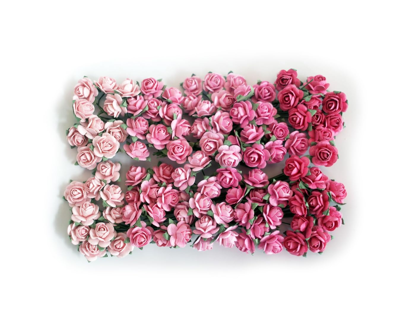 KADADSA 100 pcs Tiny Artificial Roses Mixed Pink Five Color Mulberry Paper Flower 15-18 mm Flower Wedding Scrapbooking, 5COLORPINKSHADE1.5CM100