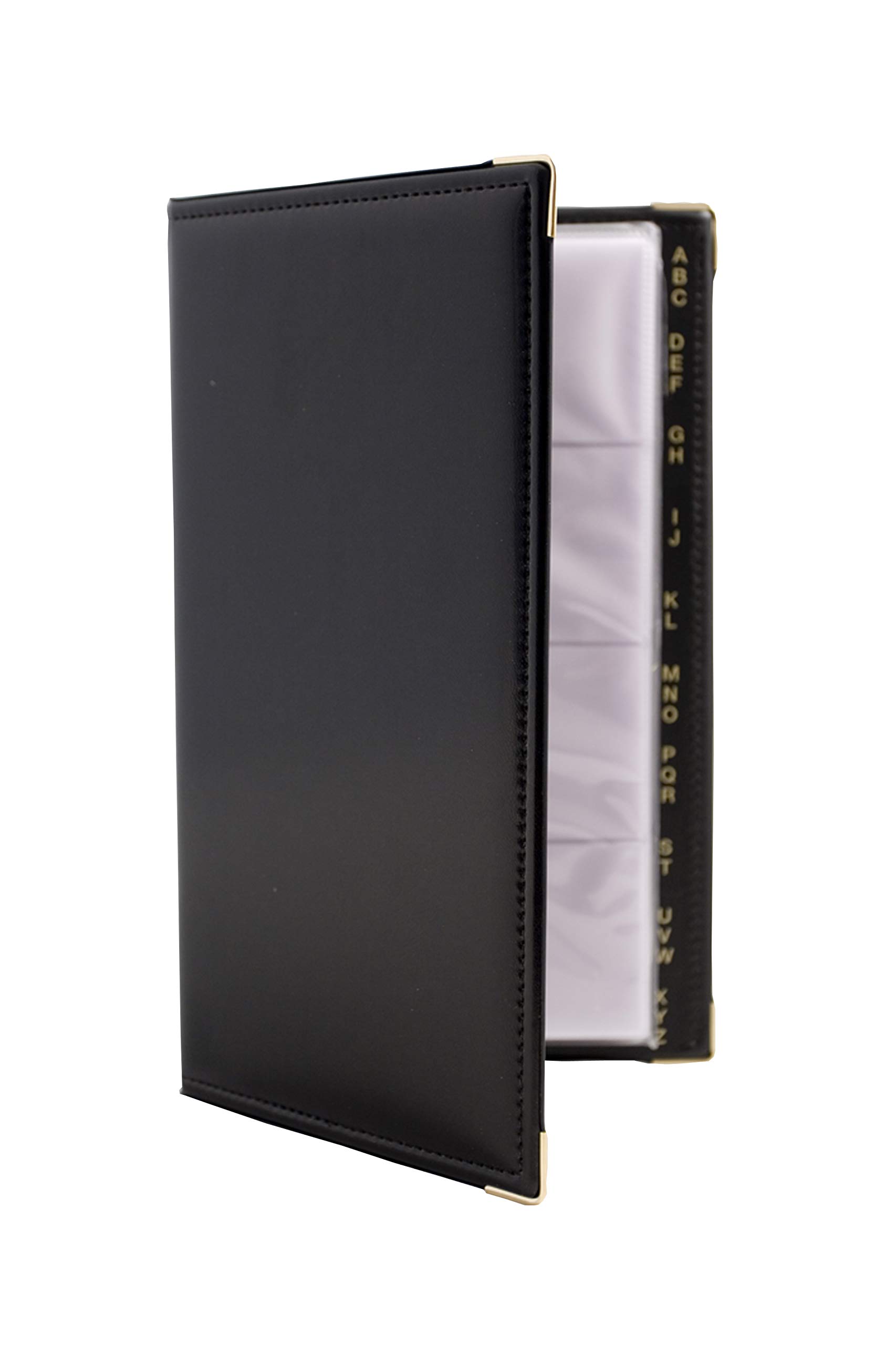 Exacompta - Ref SBCB4/BLKZ - Guildhall - Guildhall Leatherette Business Card Binder, 4 x 20mm D-Rings, 16 Loose Sheets, 4 Anti-Glare Pockets, 128 Cards - Black