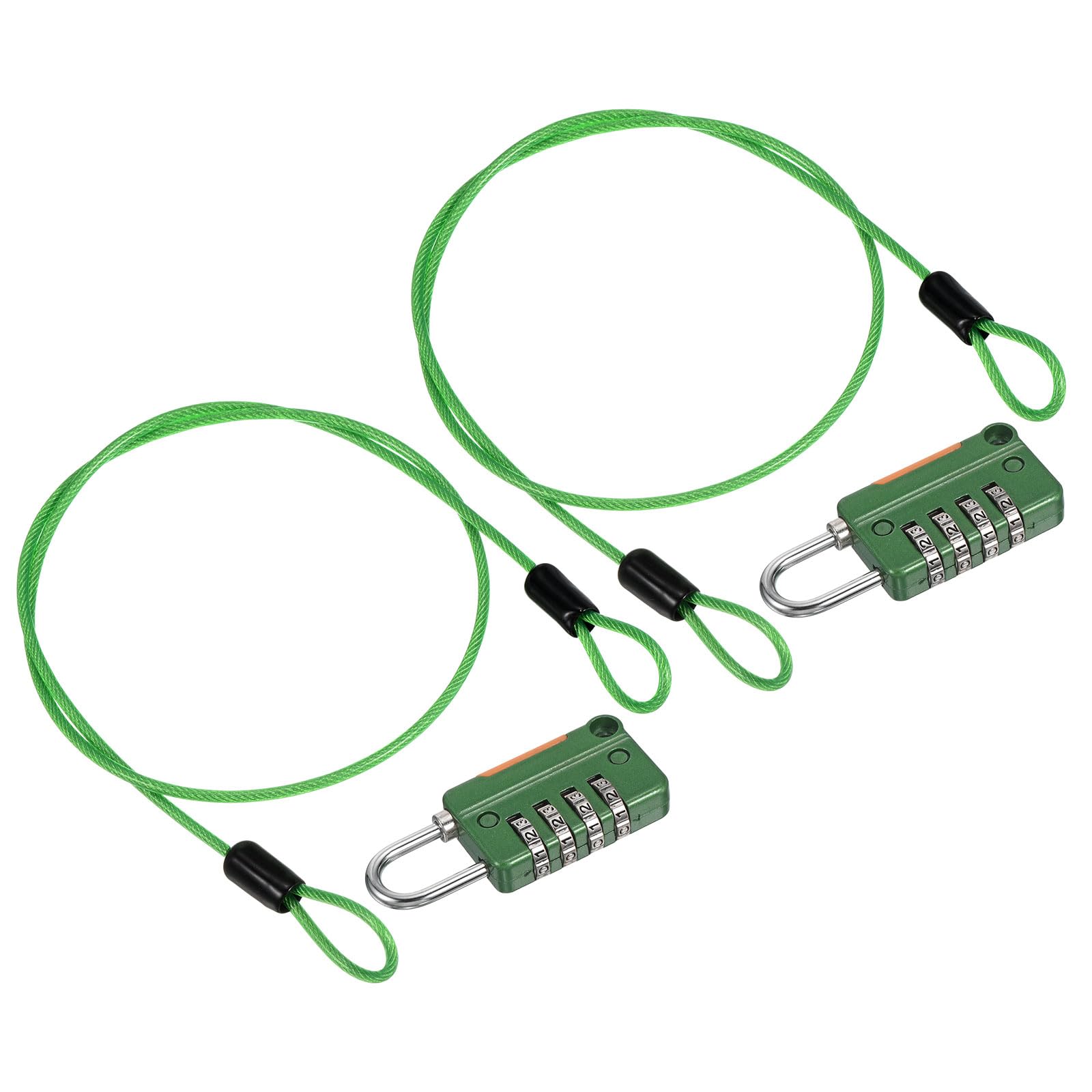 PATIKIL Security Steel Cable with 4 Digit Combination Lock, 2 Set 1.6Ft Coated Safety Wire Rope Double Loop Padlock for Outdoor Travel Luggage, Green