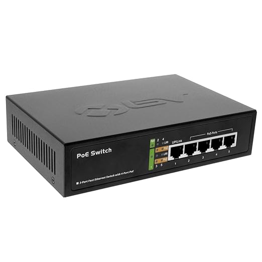 title=BV-Tech- Switch 65W con 4 porte PoE POE-SW501 10/100Mbps + 1 porta PoE Uplink