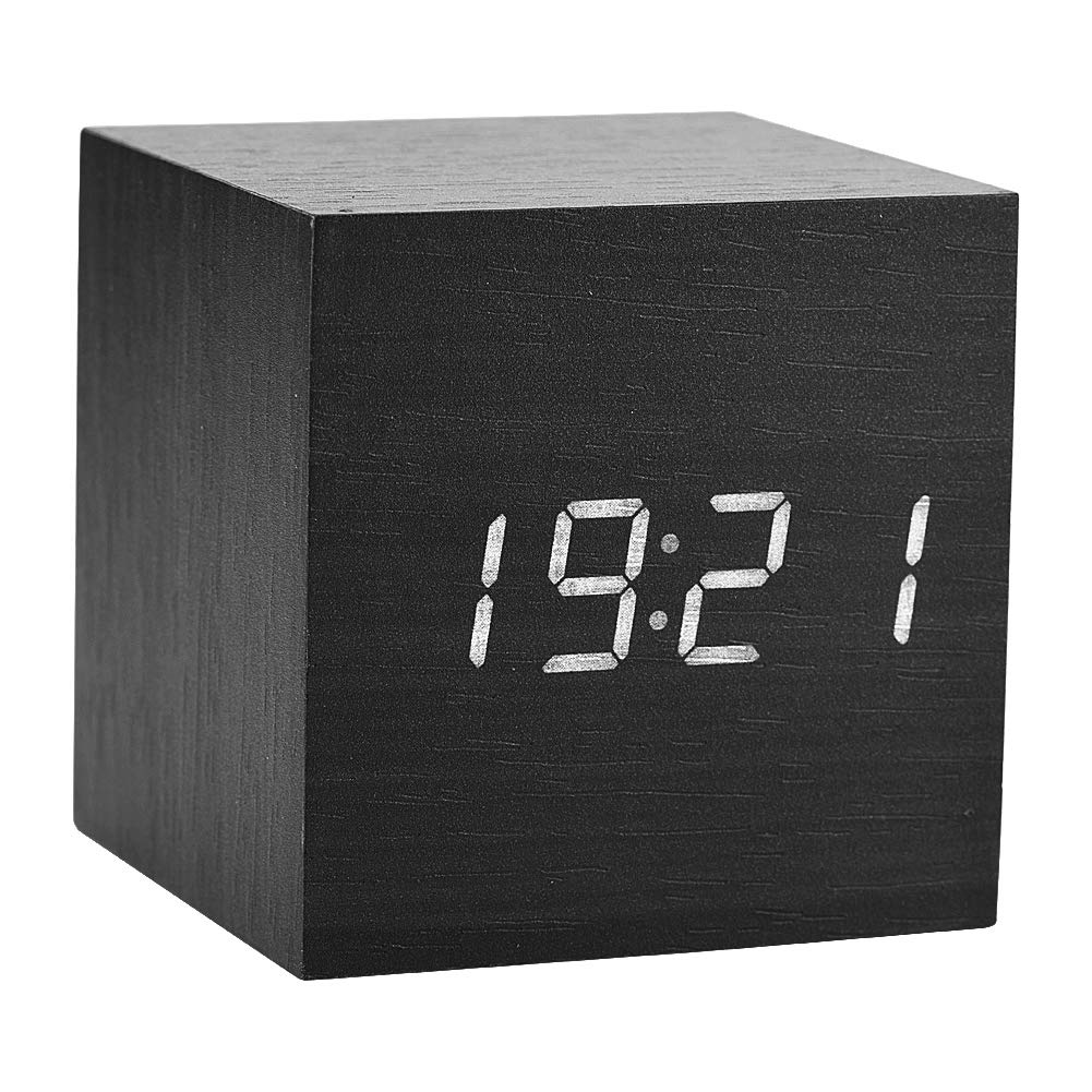 Zerone LED Desk Clock Alarm Clock Digital Clock Cube/Rectangular/Triangular Date Temperature Display with Digital Travel Alarm Clock (Black Cube)
