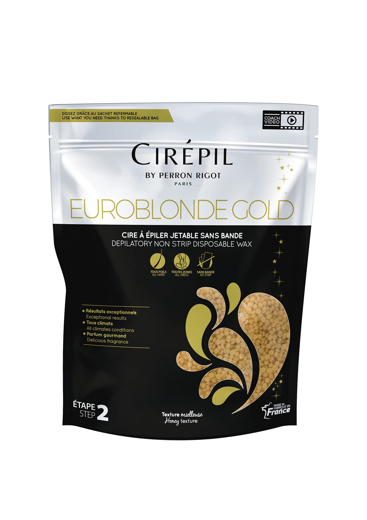 Cirepil Euroblonde Gold - 800g / 28.22 oz Wax Beads Bag - Light Monoi Scent - Ultra Fluid Gel Texture - All-Purpose & Easy Removal