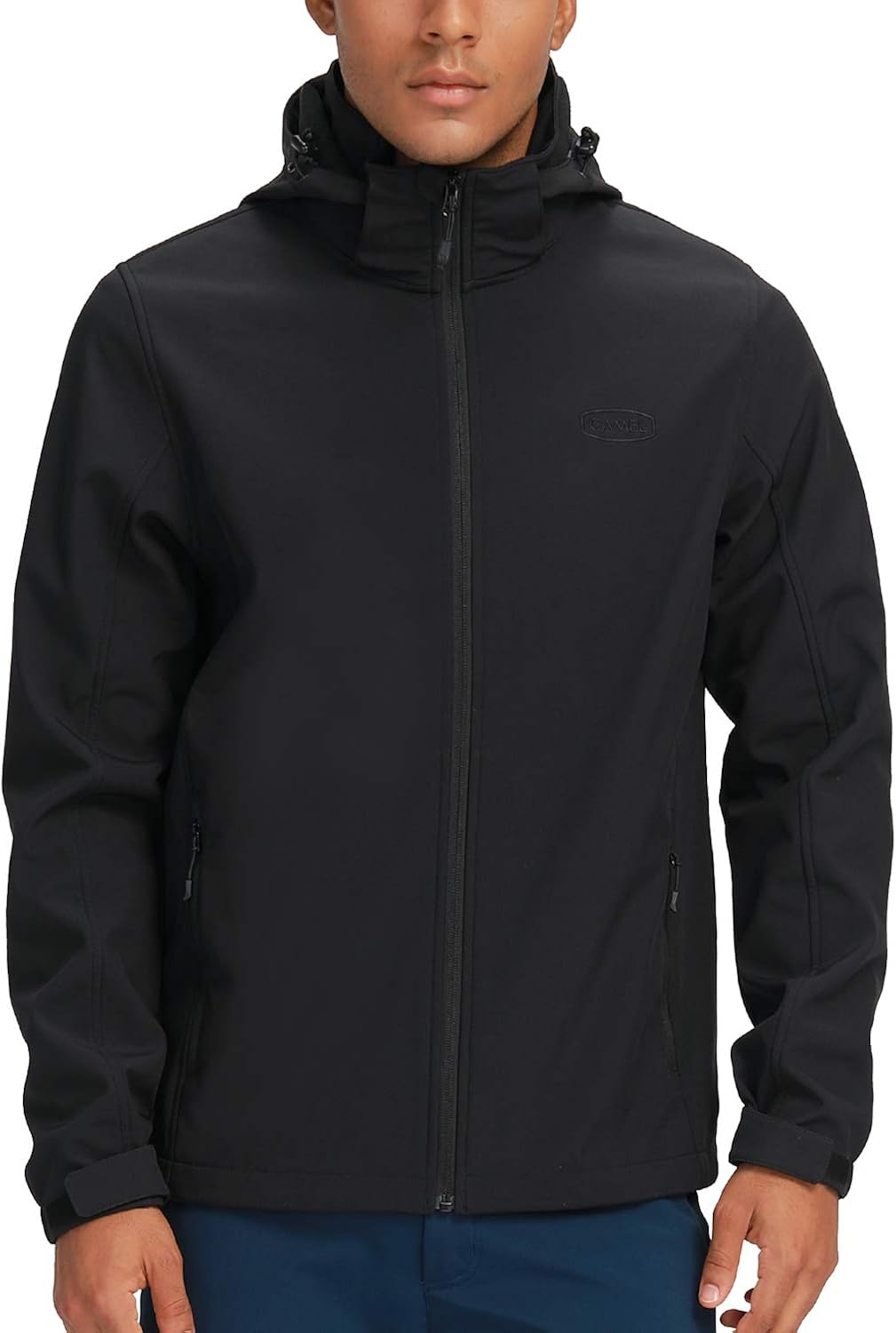 CAMEL Men's Softshell Fleece Jacket Detachable Hooded Soft Shell Windproof Water Resistant Outerwear for Hiking Work Travel: Clothing