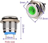 Gebeldet 5pcs 16mm Stainless Steel LED Pilot Light 12-24V AC/DC Concave Signal view 3
