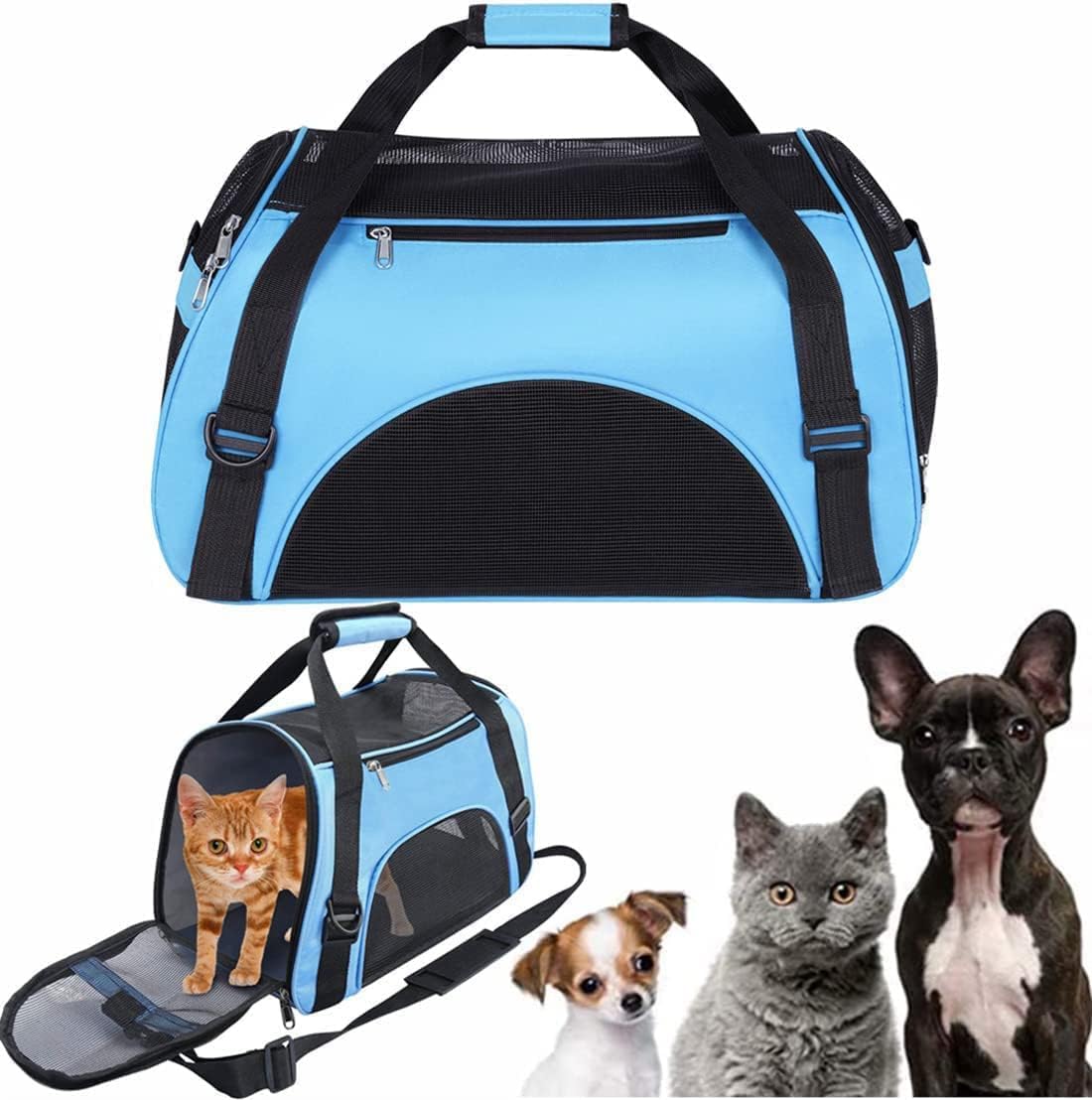 ITODA Pet Travel Carrier Dog Travel Handbag Soft Sided with Mats Breathable Oxford Dog Shoulder Travel Bags Portable Expandable Foldable Dog Carrier for Cats Small Dogs Puppy