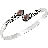 Pear Shape Natural Gemstones Bangle for Women - 925 Sterling Silver Plated Handmade Cuff Bracelet - Birthstone Adjustable Open Bangle Jewelry - Gift for Wedding Anniversaries Valentine's Day Christmas