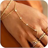 Listine Hand Chain Bracelet 14K Gold Plated Ring Bracelet Hand Chain Trendy Stuff for Women Dainty Hand Bracelets with Finger Ring Hand Jewelry for Women