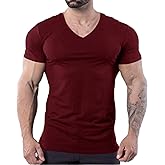ZUEVI Men's Workout T Shirts Slim Fit Athletic Bodybuilding T-Shirts Muscle Short Sleeve V Neck Tees