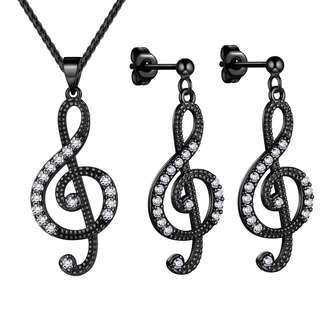 beautlace Women's Musical Note Necklace Silver/18K Gold Black Gun Plated Treble Clef Music Note Jewelry Gifts for Music Lover, Silver