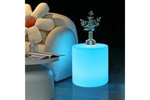 BALMOST 16-inch LED Cylinder Stool, Rechargeable Glowing Chair w/Remote, Dimmable 16 RGB Colors Changing Versatile LED Side Seat/Table, Waterproof Round Chair Light Mood Lamp for Home Garden Patio Party Decor