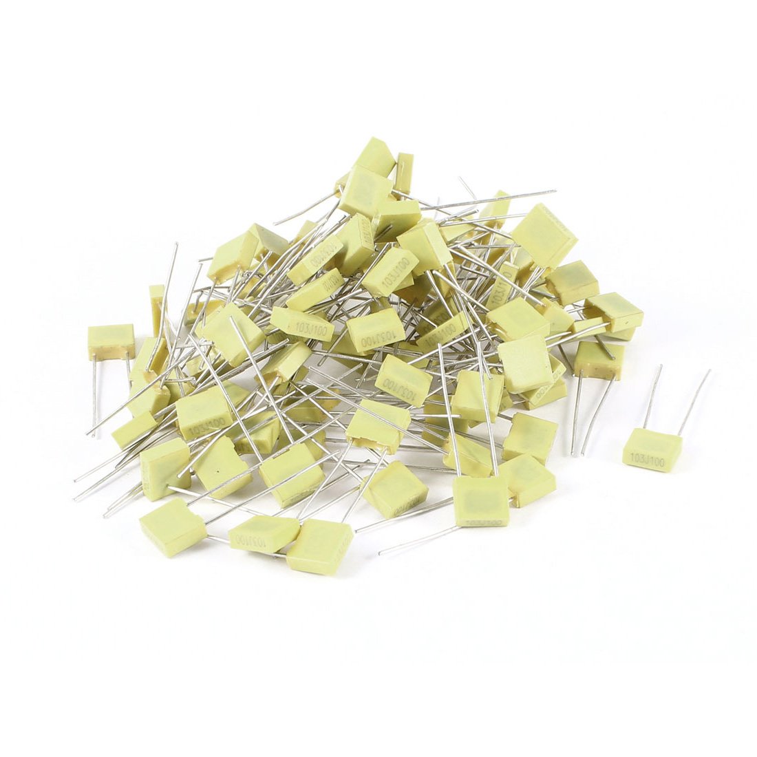 Sourcingmap 100 Pcs 100V 0.01uF 10NF Radial Lead Film Correction Capacitors Yellow