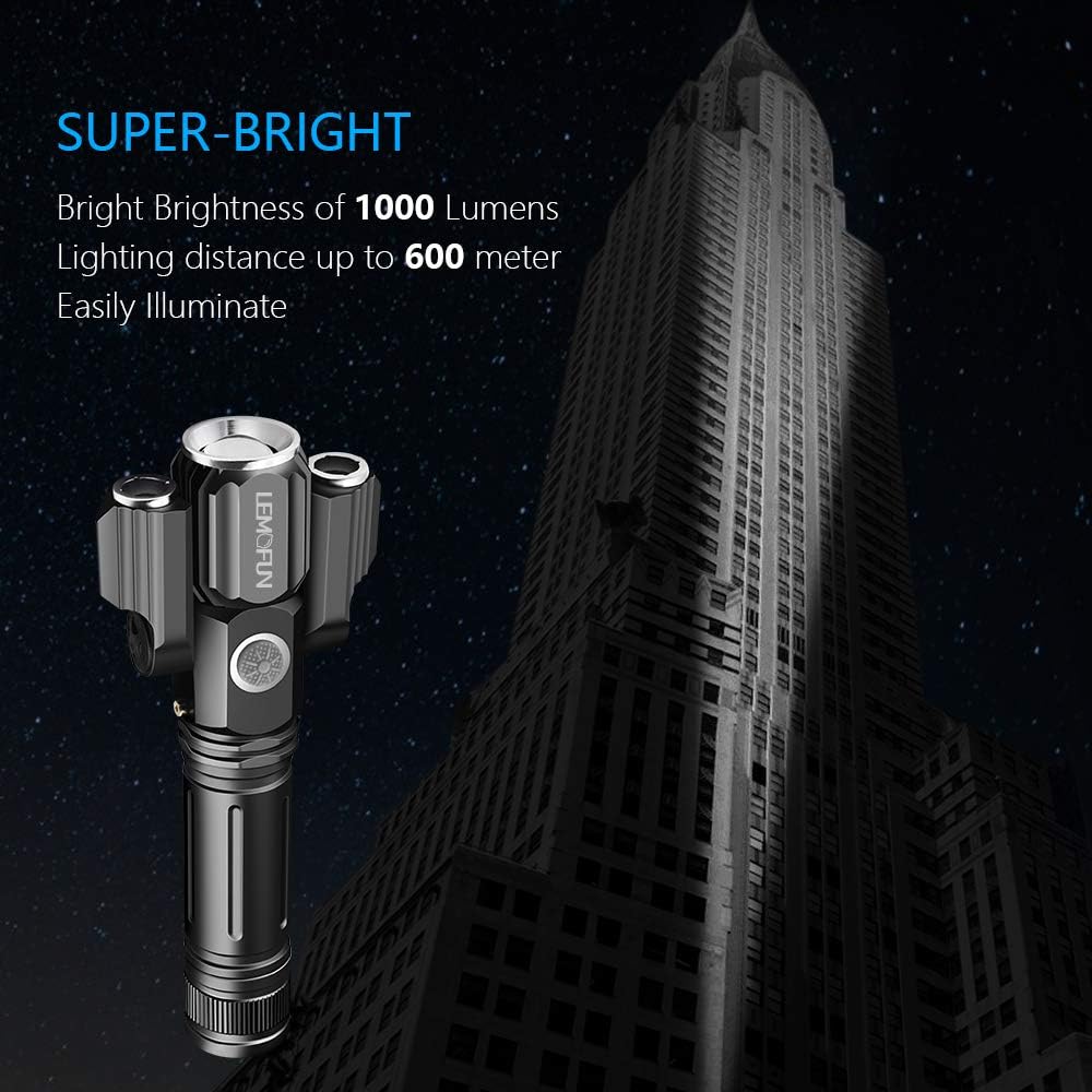 LED Tactical Flashlights High Lumens - 18650 Rechargeable Flashlight - 1000 Lumen Super Bright Light with 3 Bulbs, Zoomable, IP65 Water Resistant, 4 Modes - CREE Flashlight for Camping Emergency - - 