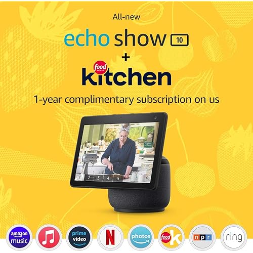 All-new Echo Show 10 (3rd Gen) | Charcoal with Kitchen Bundle with Food Network Kitchen Complimentary Subscription