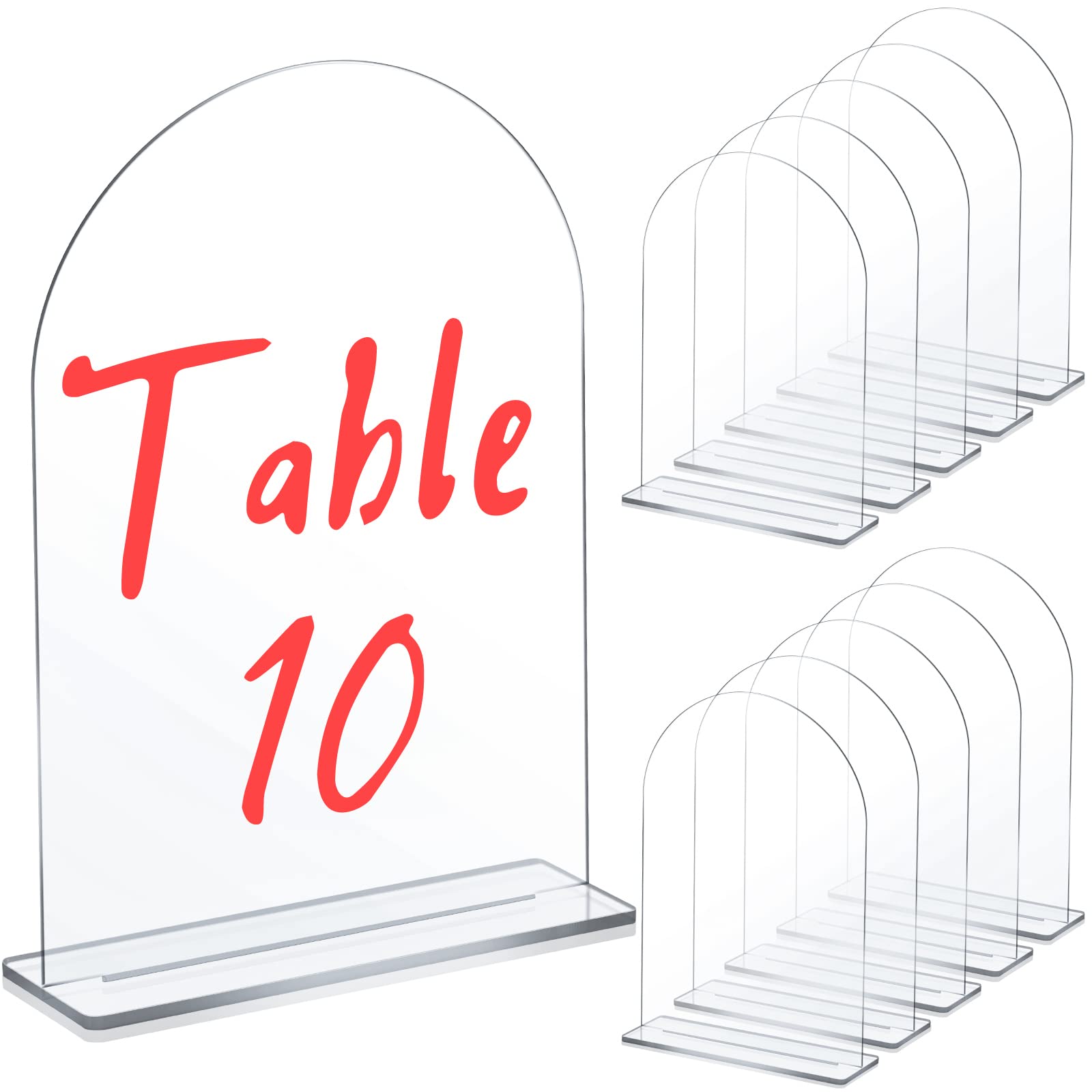 View 1 of ** PARTIAL SET/ ONLY 1 SIGN*** Juexica 10 Packs 5x7 Inch Clear Acrylic Arch Sign - Blank DIY Table Numbers with Stand for Weddings, Office Parties & Menus