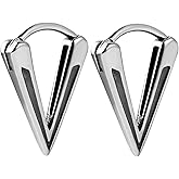 HZMAN Men Women Bike Punk Silver Stainless Steel Triangle Dangle Hoop Earrings