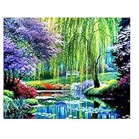 Classic Jigsaw Puzzle 1000 Pieces Adults Puzzle Weeping Willow Landscape by The River DIY Wooden Puzzle for Children and The Elderly Modern Home Decor Wall Art Picture Unique Creative Gift